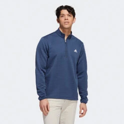 Adidas DWR 1/4 Zip Golf Sweater -Golf Apparel Store Adidas AW22 DWR Quarter Zip Left Chest HM8282 SWADI323 Crew Navy Model 1