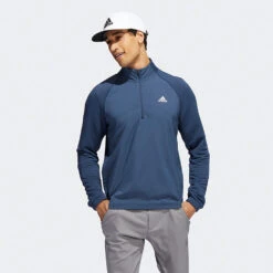 Adidas Statement 1/4 Zip Golf Sweater 17 Adidas Statement 1/4 Zip Golf Sweater -Golf Apparel Store Adidas AW22 Fleece Quarter Zip Pullover HT1322 SWADI313 Crew Navy Model 4