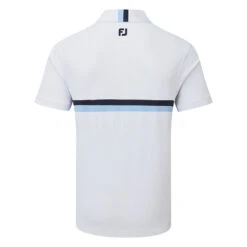 FootJoy Double Chest Band Pique Golf Polo Shirt -Golf Apparel Store FootJoy SS22 Double Chest Band Pique Golf Polo Shirt White Navy Light Blue 88443 back