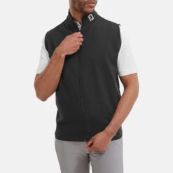 FootJoy Knit Full Zip Golf Vest -Golf Apparel Store FootJoy SS22 Knit Full Zip Golf Vest Black 88455 model 1
