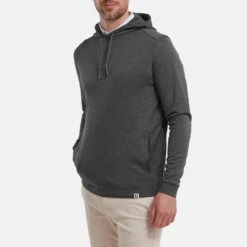 FootJoy Lightweight Golf Hoodie -Golf Apparel Store FootJoy SS22 Lightweight Golf Hoodie Heather Charcoal 88449 model 1