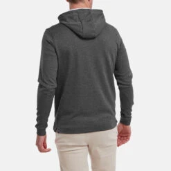 FootJoy Lightweight Golf Hoodie -Golf Apparel Store FootJoy SS22 Lightweight Golf Hoodie Heather Charcoal 88449 model 3