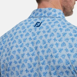 FootJoy Shadow Palm Print Pique Golf Polo Shirt -Golf Apparel Store FootJoy SS22 Shadow Palm Print Pique Golf Polo Shirt Dove Grey Royal 88376 model 2