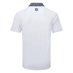 FootJoy Tossed Tulip Trim Pique Golf Polo Shirt 7 FootJoy Tossed Tulip Trim Pique Golf Polo Shirt -Golf Apparel Store FootJoy SS23 Tossed Tulip Trim Pique Polo Shirt 80024 SHFOO230 S White Navy Back
