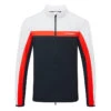 J.Lindeberg Jarvis Full Zip Golf Jacket 2 J.Lindeberg Jarvis Full Zip Golf Jacket -Golf Apparel Store J.Lindeberg SS23 Jarvis Mid Layer AMJS07968 6855 SWLIN100 JL NavyWhiteFieryRed Front