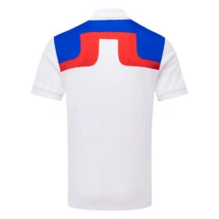 J.Lindeberg Jeff Golf Polo Shirt -Golf Apparel Store J.Lindeberg SS23 Jeff Regular Fit Polo GMJT07620 0000 SHLIN181 WhiteLapis BlueFiery Red Back