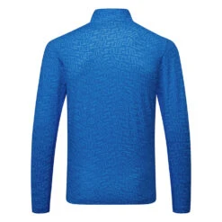 J.Lindeberg Luke Print 1/2 Zip Golf Sweater -Golf Apparel Store J.Lindeberg SS23 Luke Print Half Zip Mid Layer AMJS08260 0477 SWLIN106 Lapis Outline Bridge Swirl Back