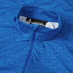 J.Lindeberg Luke Print 1/2 Zip Golf Sweater -Golf Apparel Store J.Lindeberg SS23 Luke Print Half Zip Mid Layer AMJS08260 0477 SWLIN106 Lapis Outline Bridge Swirl Detail