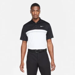 Nike Dry Victory Colourblock Golf Polo Shirt 11 Nike Dry Victory Colourblock Golf Polo Shirt -Golf Apparel Store Nike SS22 Dry Victory Colourblock Golf Polo Shirt DH0845 010 M Black White Smoke Grey model 1
