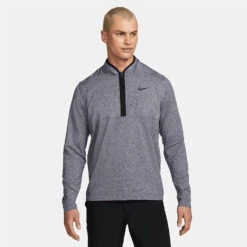 Nike Dry Victory Heather 1/2 Zip Golf Sweater -Golf Apparel Store Nike Victory Heather 1 2 Zip Golf Sweater Obsidian Black DH1261 451 SWNIK257 Model 1