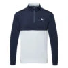Puma Gamer Colour Block 1/4 Zip Golf Popover -Golf Apparel Store PUMA SS22 Gamer Colorblock 1 4 Zip Sweater Code 532985 02 SWPUM236 M Navy Blazer Bright White Front