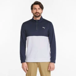 Puma Gamer Colour Block 1/4 Zip Golf Popover -Golf Apparel Store PUMA SS22 Gamer Colorblock 1 4 Zip Sweater Code 532985 02 SWPUM236 M Navy Blazer Bright White Model 1