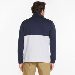 Puma Gamer Colour Block 1/4 Zip Golf Popover -Golf Apparel Store PUMA SS22 Gamer Colorblock 1 4 Zip Sweater Code 532985 02 SWPUM236 M Navy Blazer Bright White Model 3