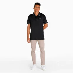 Puma Cloudspun Monarch Golf Polo Shirt -Golf Apparel Store Puma AW22 Cloudspun Monarch Polo 530991 01 SHPUM642 Black Heather High Rise Model 2