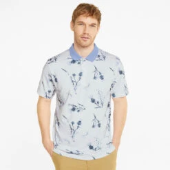 Puma MATTR Lowlands Golf Polo Shirt -Golf Apparel Store Puma AW22 Matte Lowlands Polo 535453 02 SHPUM637 Bright White Lavendar Pop S Model 1