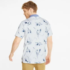 Puma MATTR Lowlands Golf Polo Shirt -Golf Apparel Store Puma AW22 Matte Lowlands Polo 535453 02 SHPUM637 Bright White Lavendar Pop S Model 3