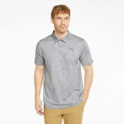 Puma Cloudspun Leaflet Golf Polo Shirt 11 Puma Cloudspun Leaflet Golf Polo Shirt -Golf Apparel Store Puma SS22 Cloudspun Leaflet Polo 535445 01 SHPUM652 Quiet Shade Heather Model 1