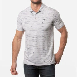 TravisMathew Draggin Anchor Golf Polo Shirt -Golf Apparel Store Travis Mathew SS21 Draggin Anchor Golf Polo Shirt 1MW108 Code SHTRA052 Heather Light Grey Model 1