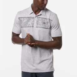 TravisMathew Make Camp Golf Polo Shirt -Golf Apparel Store Travis Mathew SS21 Make Camp Golf Polo Shirt 1MW145 Code SHTRA048 Heather Light Grey Model 1