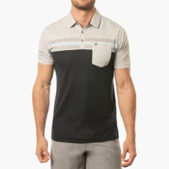 TravisMathew Salad Days Golf Polo Shirt 11 TravisMathew Salad Days Golf Polo Shirt -Golf Apparel Store Travis Mathew SS21 Salad Days Golf Polo Shirt 1MW110 SHTRA056 S Heather Light Grey Model 1