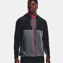 Under Armour Storm Daytona Full Zip Hoodie -Golf Apparel Store Under Armour AW22 Storm Daytona Full Zip Sweater 1373412 012 SWUND184 Pitch Gray Black Reflective Model 1
