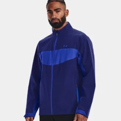 Under Armour Storm Proof 2.0 Waterproof Golf Jacket -Golf Apparel Store Under Armour AW22 Stormproof 2.0 Waterproof Jacket 1371596 456 WJUND014 Bauhaus Blue Versa Blue Versa Blue Model 3