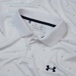 Under Armour Performance 3.0 Deuces Golf Polo Shirt -Golf Apparel Store Under Armour SS23 Performance 3.0 Deuces Polo Shirt 1377378 100 SHUND317 S White Starfruit Blue Mirage Detail