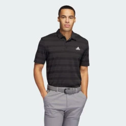 Adidas Two Colour Stripe Primegreen Golf Polo Shirt -Golf Apparel Store adidas SS22 Two Colour Stripe Primegreen Golf Polo Shirt Black Grey Six HI5180 SHADI659 Model 1